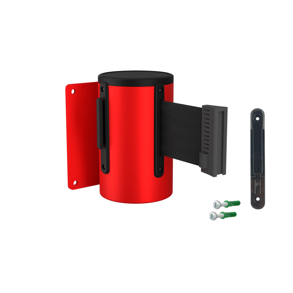 Wall Mounted Retractable Stanchion | 10 Ft Belt Red Housing