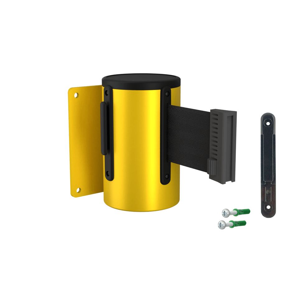 Wall Mounted Retractable Stanchion | 13 Ft Belt Yellow Housing