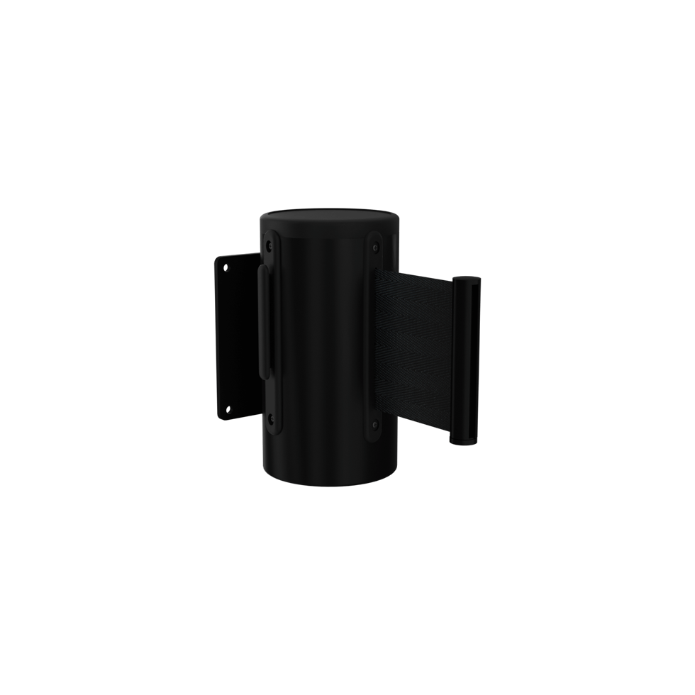 Wall Mount Retractable Belt Stanchion | 3" Wide Belt | Wall Master Black