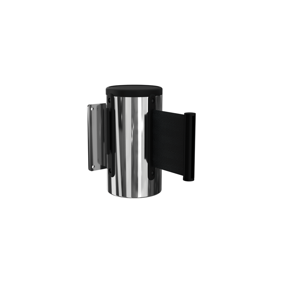 Wall Mount Retractable Belt Stanchion | 3" Wide Belt | Wall Master Chrome