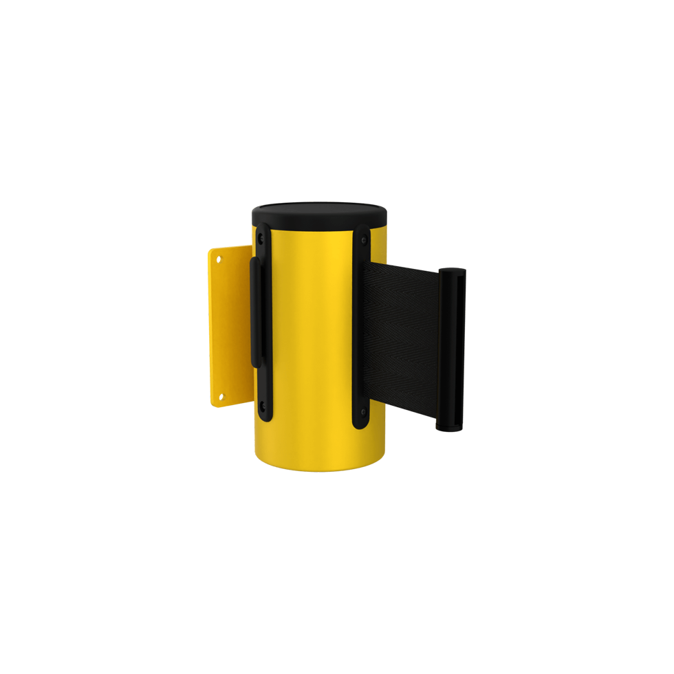 Wall Mount Retractable Belt Stanchion | 3" Wide Belt | Wall Master Yellow