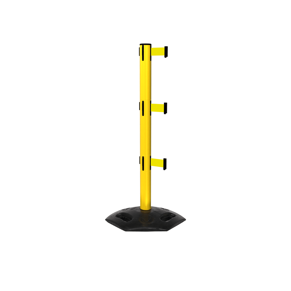 Yellow Weather Master Triple Safety Retractable Stanchion | 11 Foot Belt