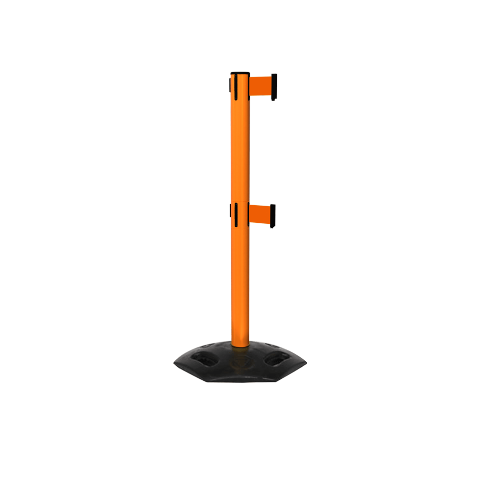 Orange Weather Master Twin Safety Retractable Stanchion | 11 Foot Xtra Belt