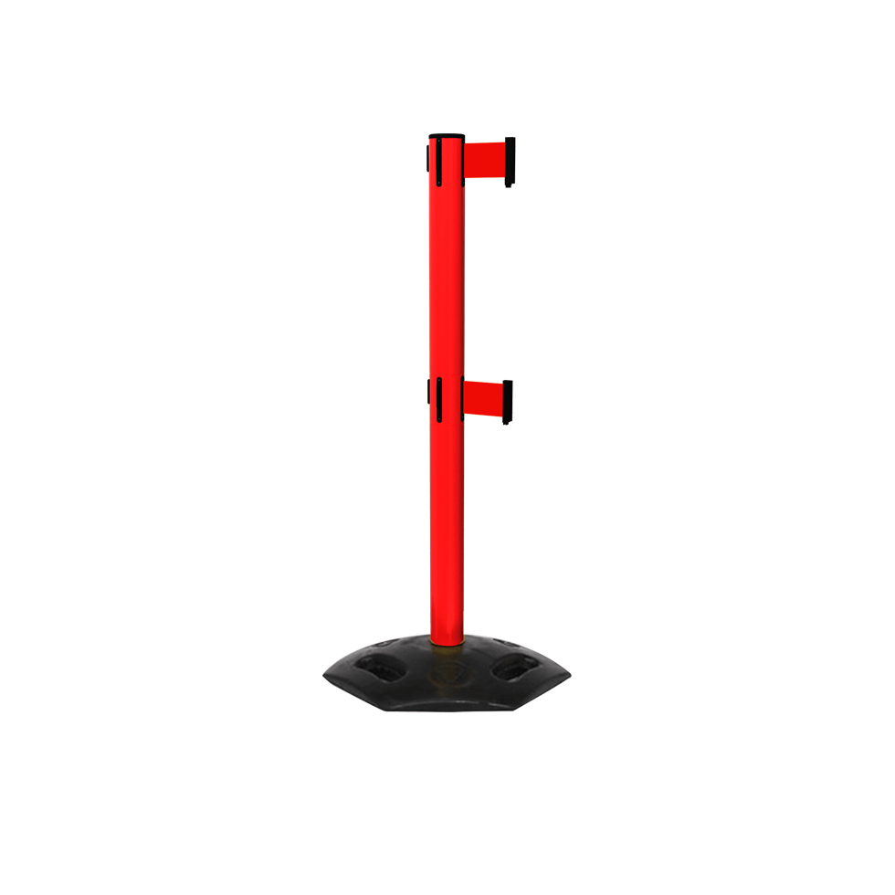 Red Weather Master Twin Safety Retractable Stanchion | 11 Foot Xtra Belt