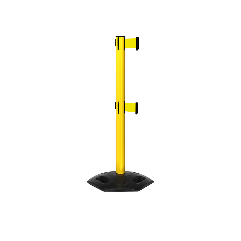 Yellow Weather Master Twin Safety Retractable Stanchion | 11 Foot Xtra Belt