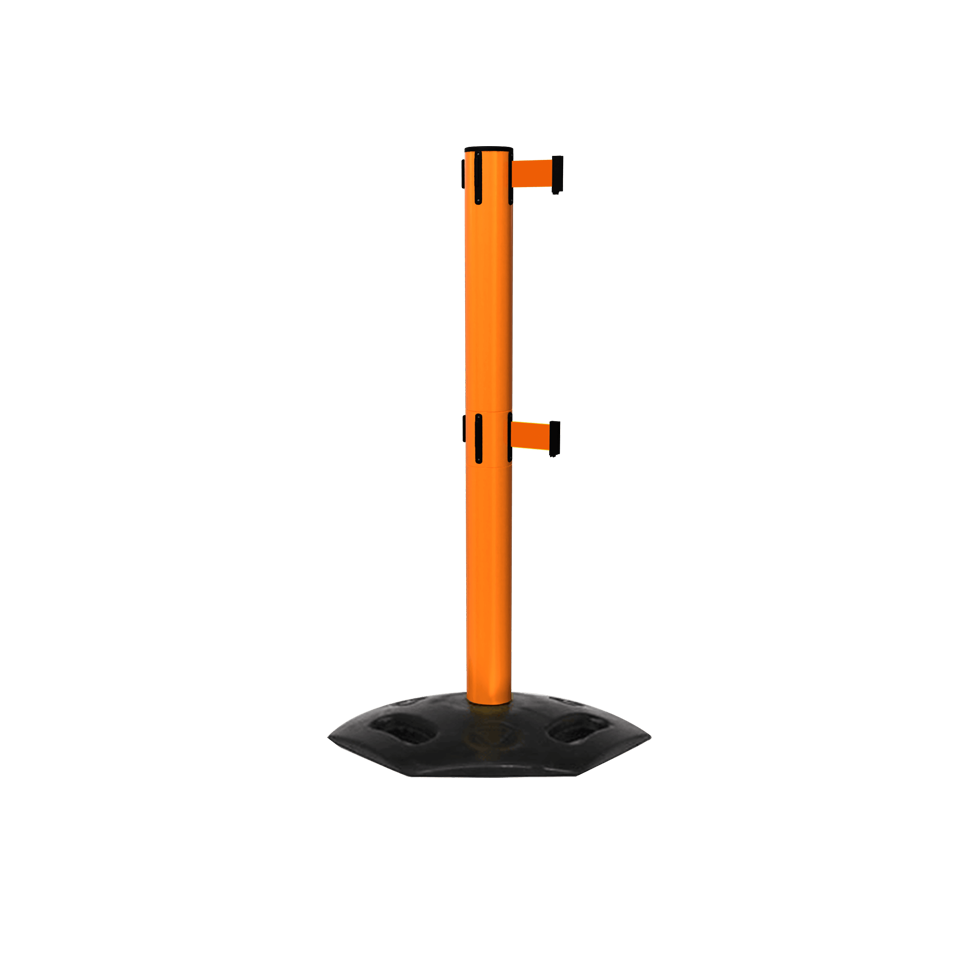 Orange Weather Master Twin Safety Retractable Stanchion | 16 Foot Belt