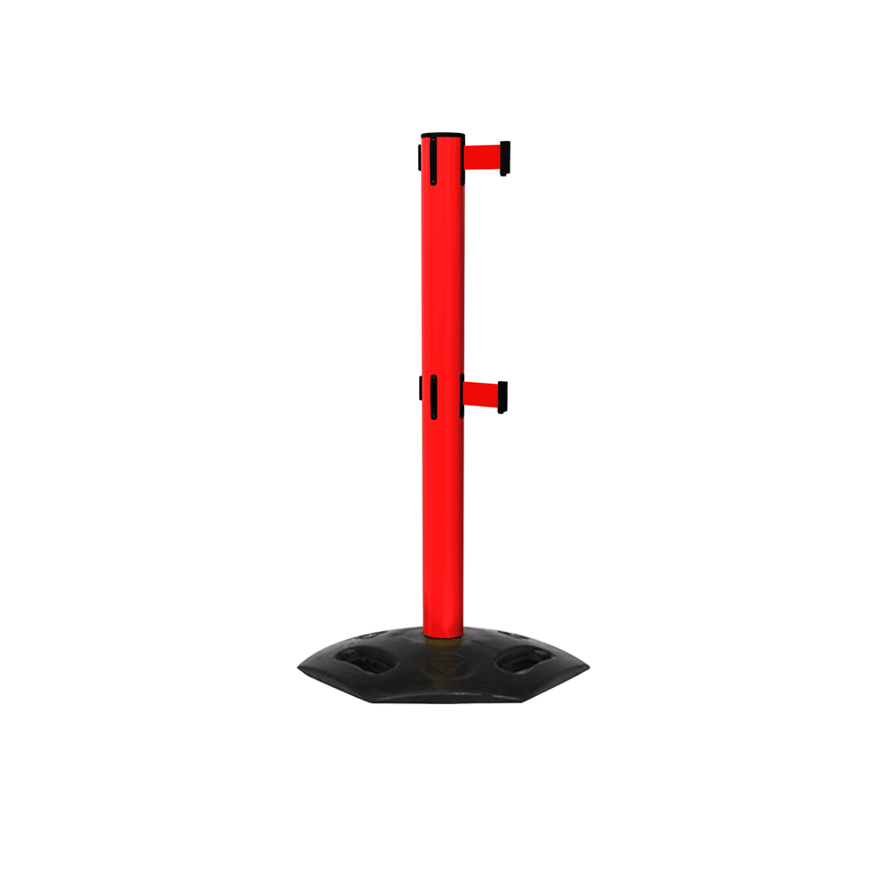Red Weather Master Twin Safety Retractable Stanchion | 16 Foot Belt