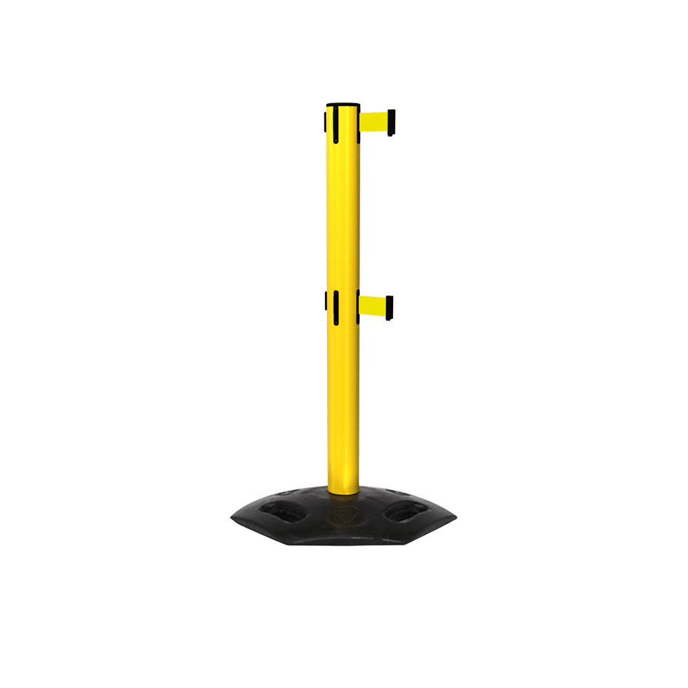Yellow Weather Master Twin Safety Retractable Stanchion | 16 Foot Belt