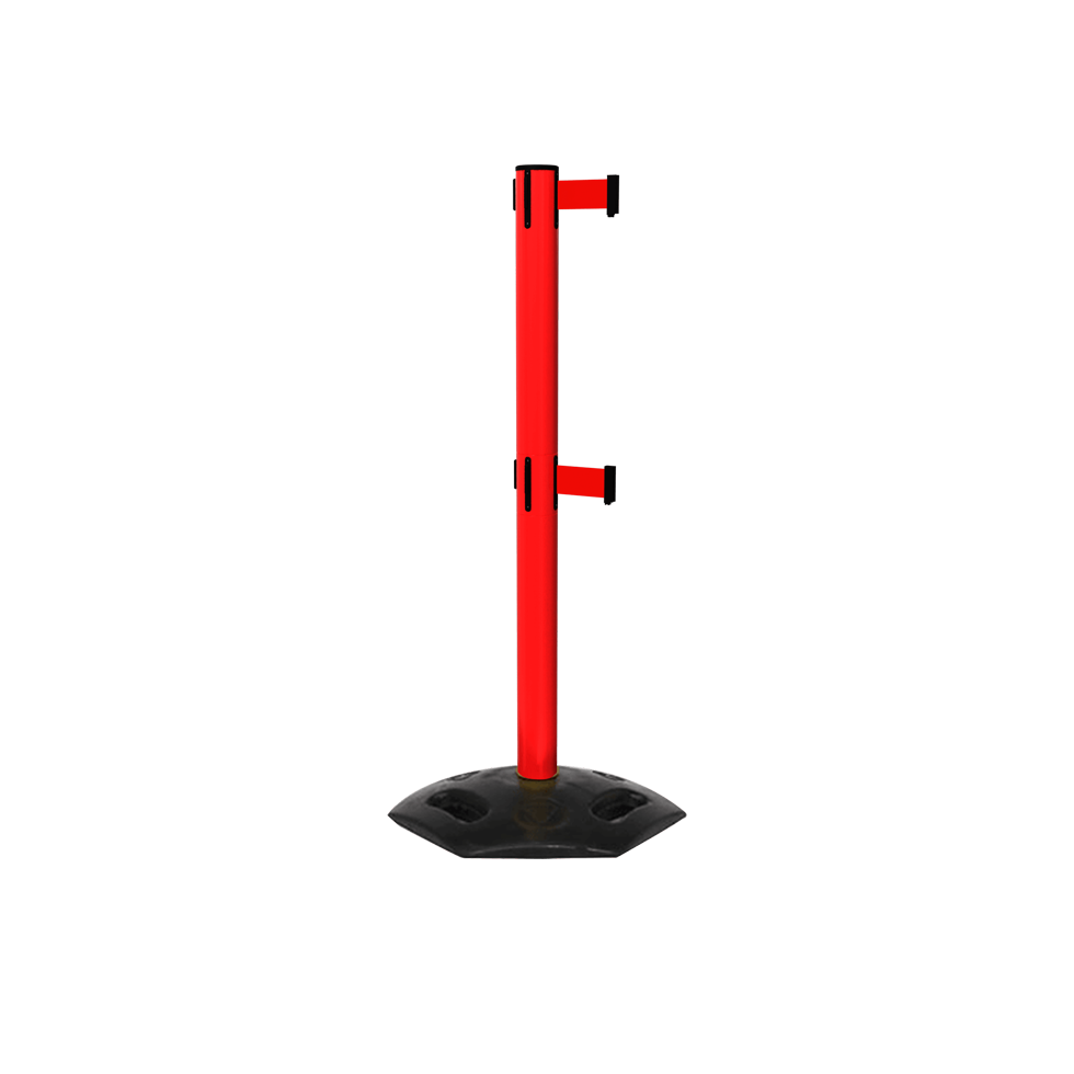 Red Weather Master Twin Safety Retractable Stanchion | 11 Foot Belt
