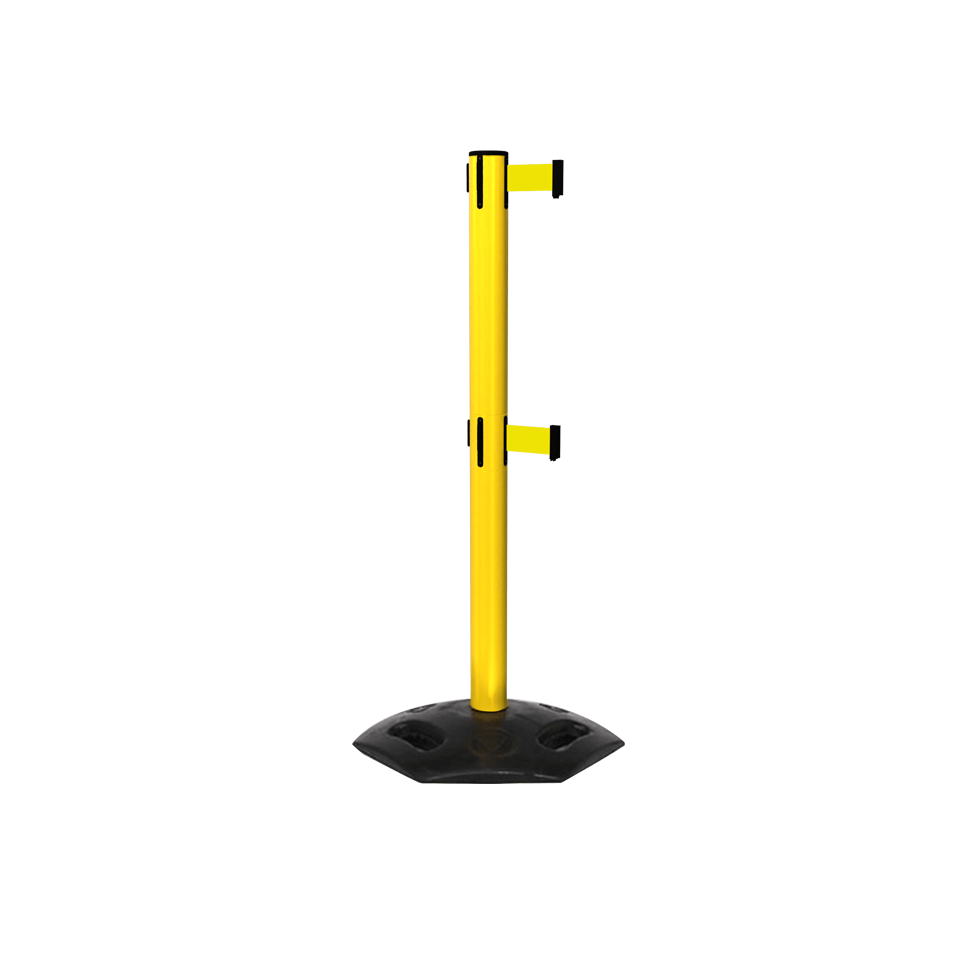Yellow Weather Master Twin Safety Retractable Stanchion | 11 Foot Belt