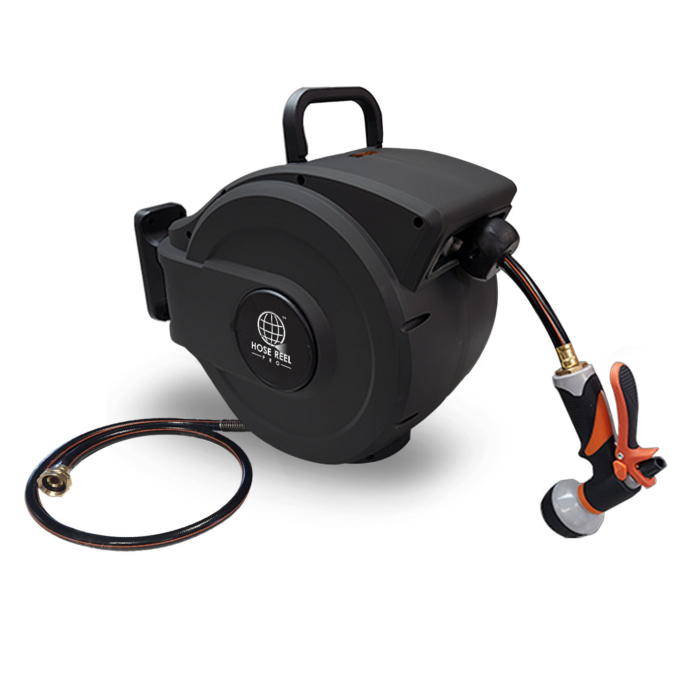50ft Heavy Duty Retractable Garden Hose Reel Black – Outdoor & Indoor