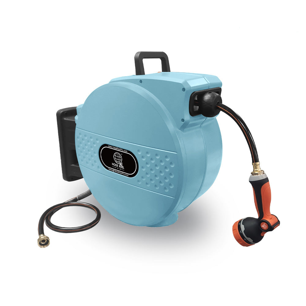100ft Heavy Duty Retractable Garden Hose Reel Blue – Outdoor & Indoor