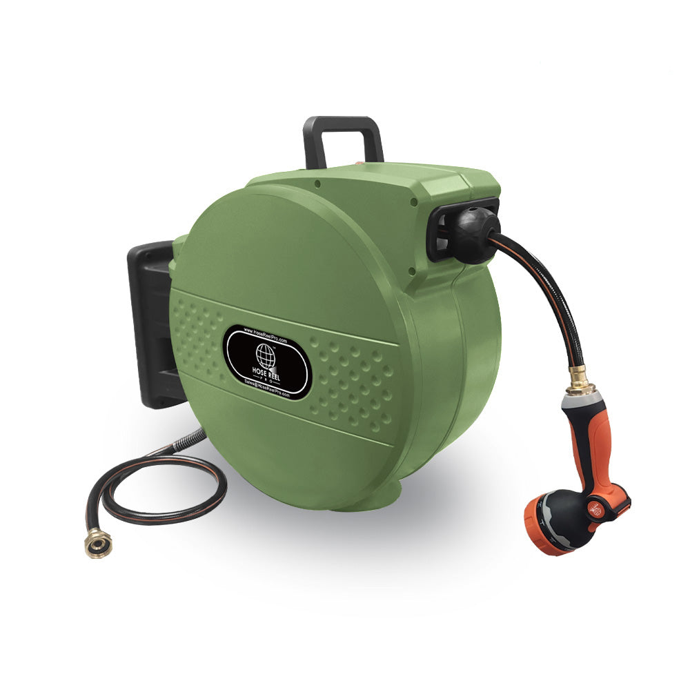 100ft Heavy Duty Retractable Garden Hose Reel Green – Outdoor & Indoor