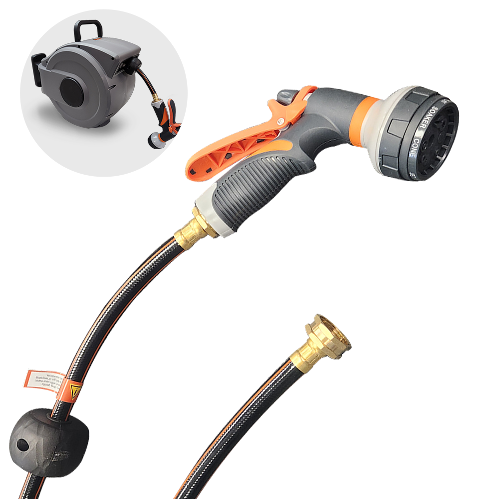 100ft Heavy Duty Retractable Garden Hose Reel Black – Outdoor & Indoor