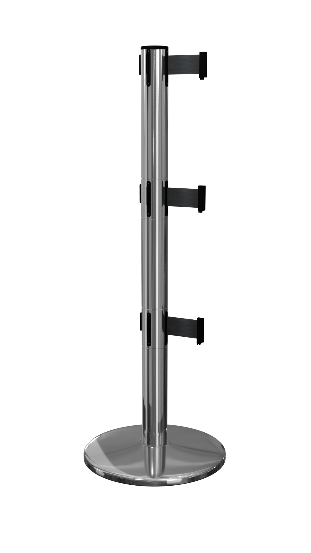 Polished Stainless Queue Pro Triple Retractable Belt Stanchion | 11 Foot ADA
