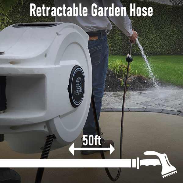 50ft Heavy Duty Retractable Garden Hose Reel Gray – Outdoor & Indoor