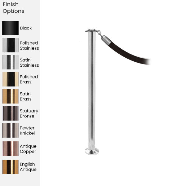 Flat Top Rope Barrier Stanchion | Fixed Base | Traditional Post & Rope