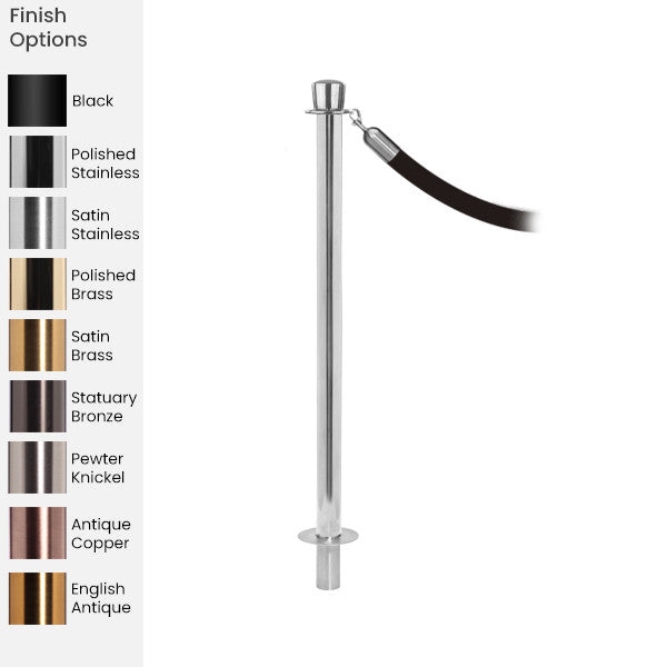 Crown Top Rope Barrier Stanchion | Removable Base | Traditional Post & Rope