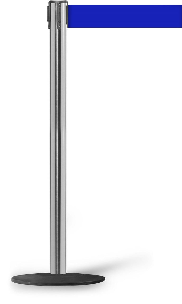 Low Profile Retractable Belt Barrier Stanchion | Satin Stainless 11 Foot Belt Posts